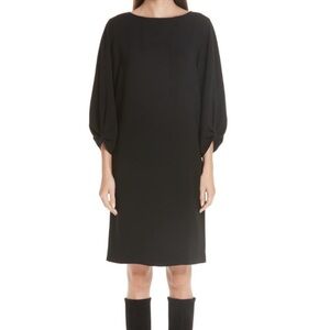LAFAYETTE 148 NWynona Black Crepe Ruched
Sleeve Pockets Midi Shift Dress